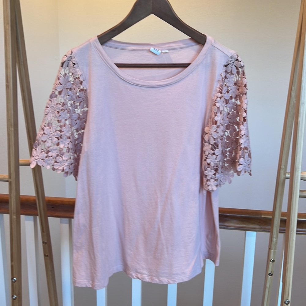 GAP Pink Short Sleeve Tee with Lace Sleeves